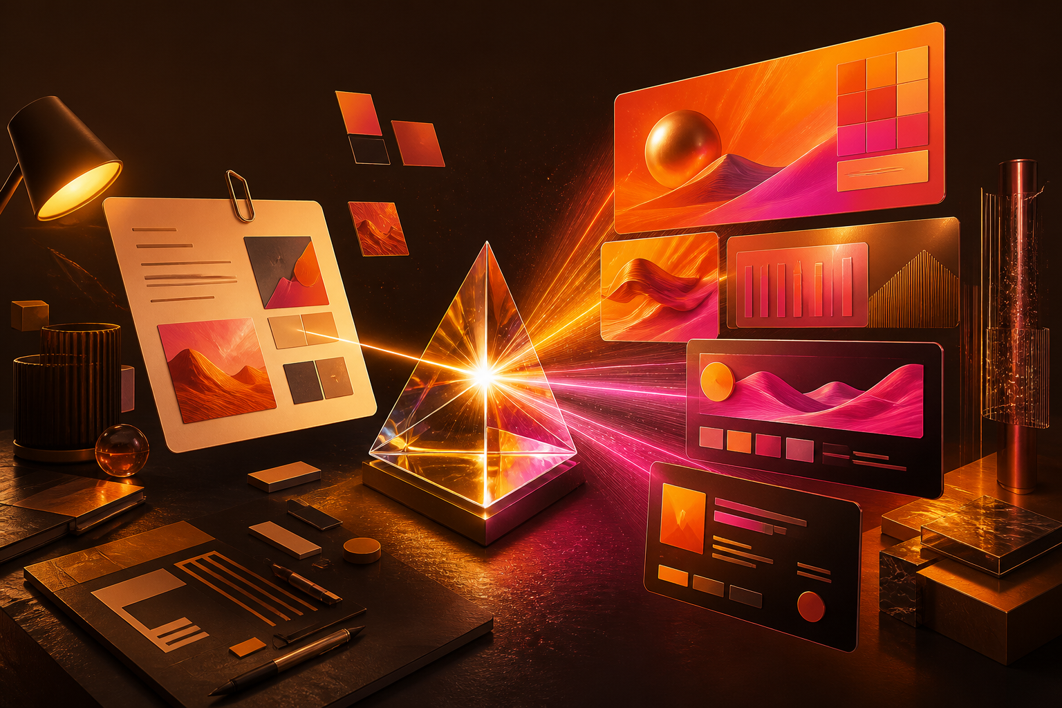 AI platform visual featuring generative content and connected business modules